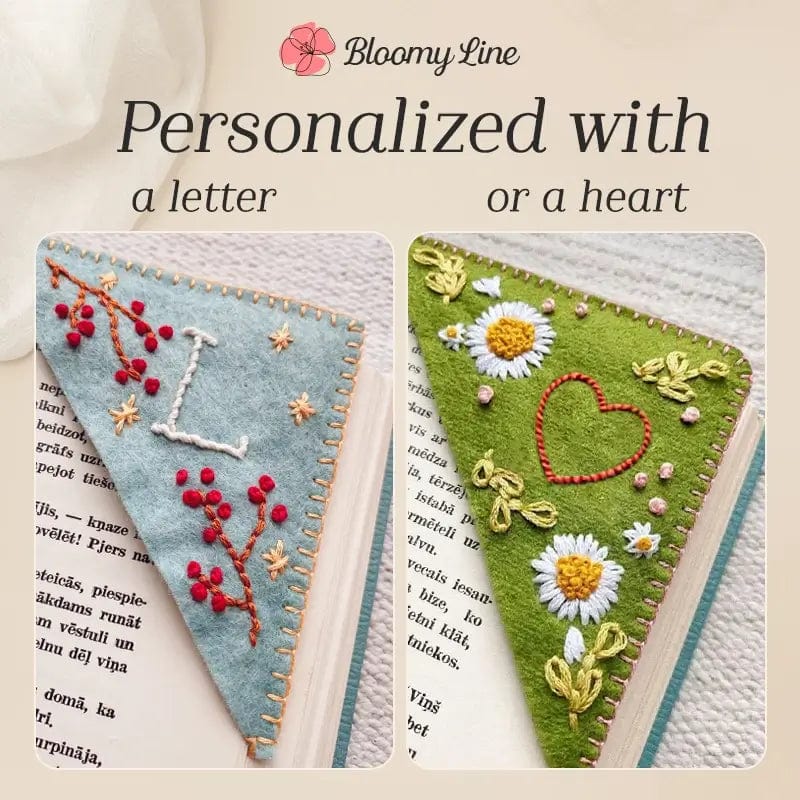 Fourovo Bloomy Line - Personalized Hand Embroidered Corner Bookmark