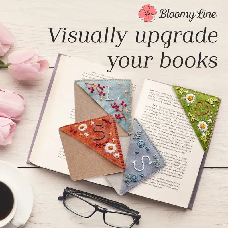 Fourovo Bloomy Line - Personalized Hand Embroidered Corner Bookmark