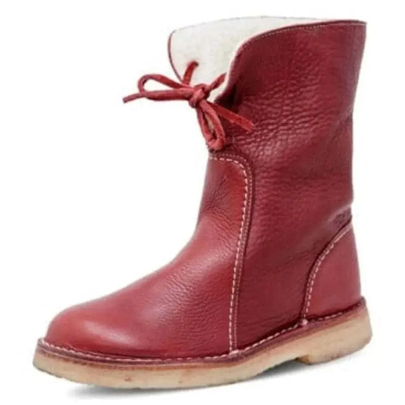 Fourovo Bradford Winter Snow Boots Winter Mid Calf Boots Leather Snow Boots Red / Women 5 / Men 3.5