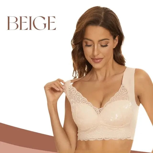 Fourovo BrauBra - Seamless Push Up Wireless Lace Bra Beige / M