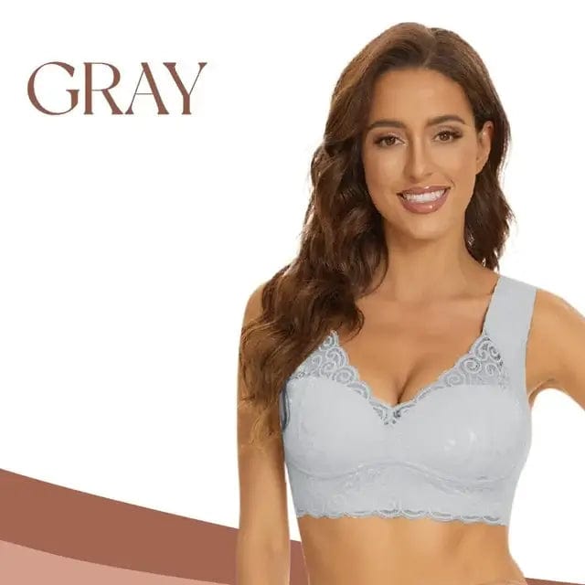 Fourovo BrauBra - Seamless Push Up Wireless Lace Bra Gray / M