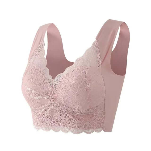 Fourovo BrauBra - Seamless Push Up Wireless Lace Bra Pink / M