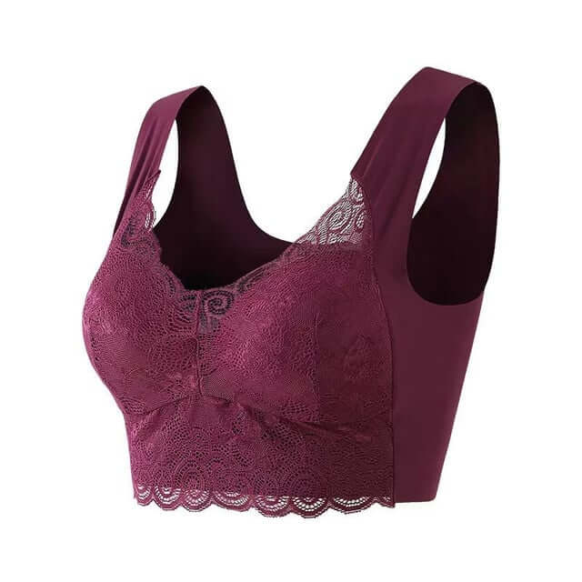 Fourovo BrauBra - Seamless Push Up Wireless Lace Bra Purple / M