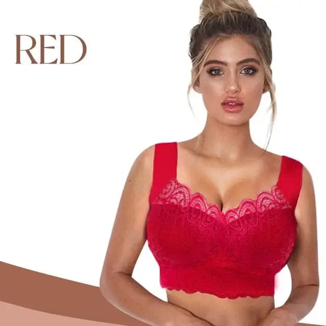 Fourovo BrauBra - Seamless Push Up Wireless Lace Bra Red / M