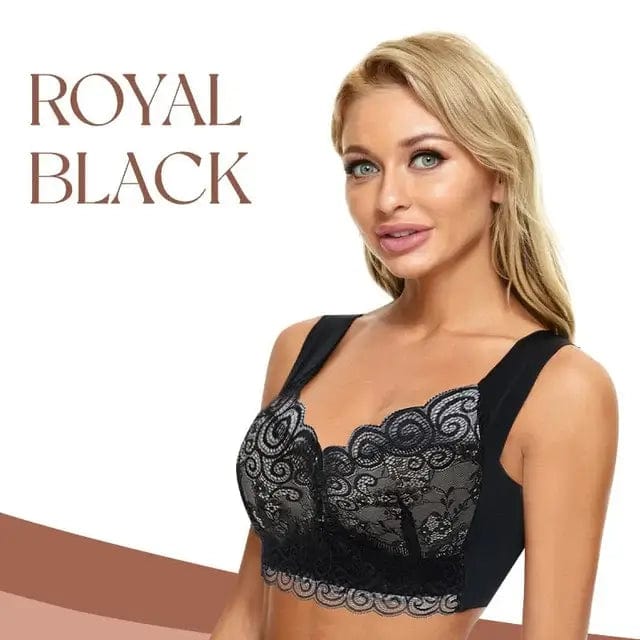 Fourovo BrauBra - Seamless Push Up Wireless Lace Bra Royal Black / M