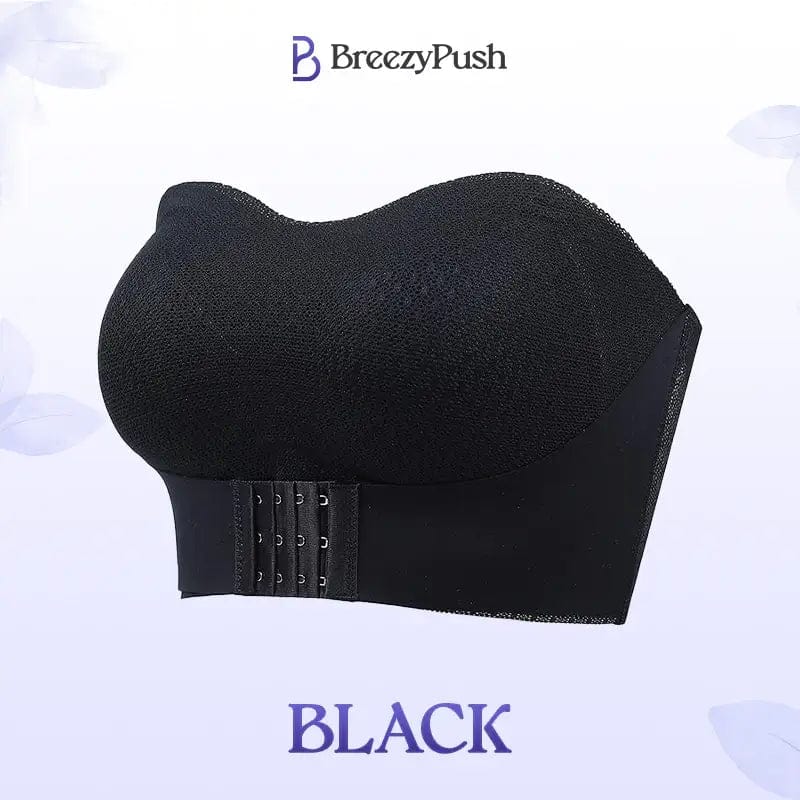 Fourovo BreezyPush - Breathable Non-Slip Strapless Front Buckle Push-Up Bra Black / 32 / A