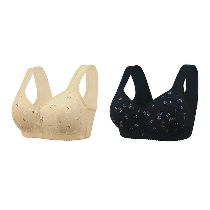 Fourovo Comfortable & Convenient Front Button Bra Beige+Black-2packs / 36