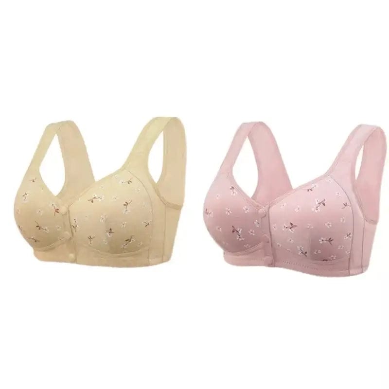 Fourovo Comfortable & Convenient Front Button Bra Beige+Pink-2packs / 36