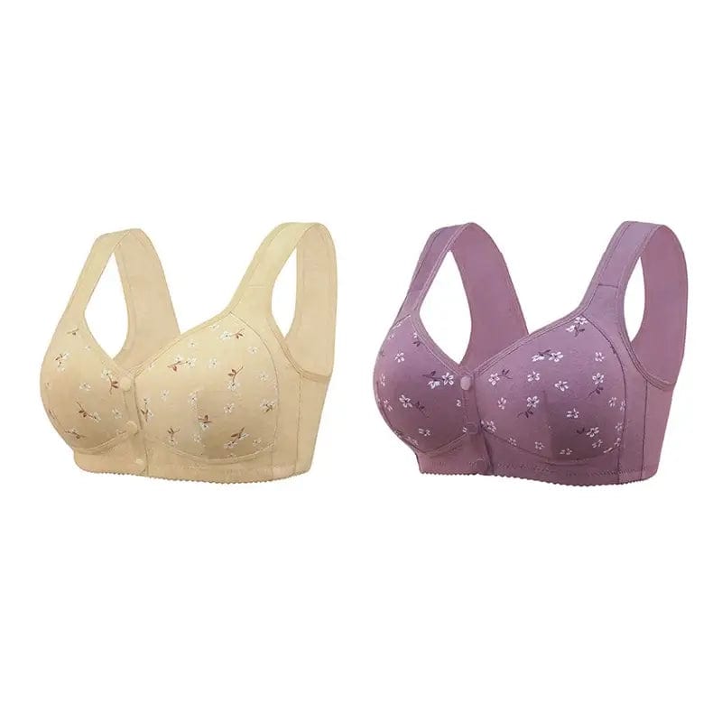 Fourovo Comfortable & Convenient Front Button Bra Beige+Purple-2packs / 36