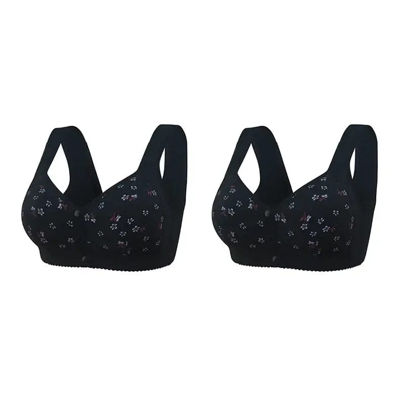 Fourovo Comfortable & Convenient Front Button Bra Black+Black-2packs / 36