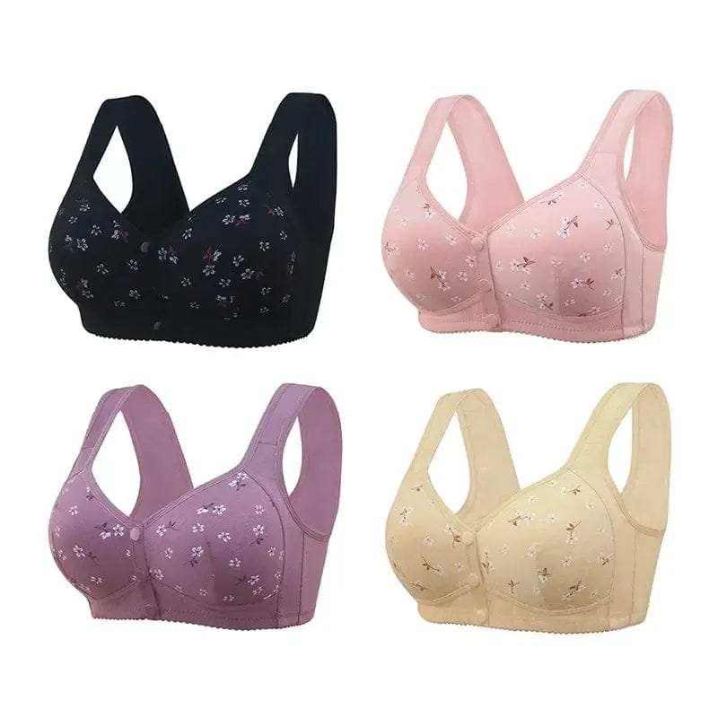 Fourovo Comfortable & Convenient Front Button Bra Different Colors-4packs / 36