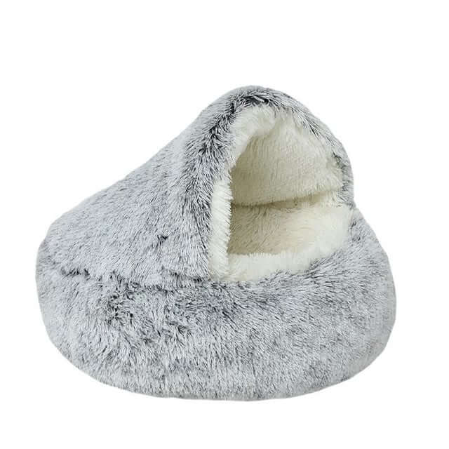 Fourovo CozyNook Plush Fluffy Pet Round Bed Gray / S