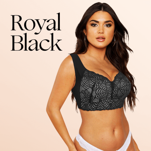 Fourovo EXTRA LIFT – Ultimate Lift Stretch Full-Figure Seamless Lace Cut-Out Bra Bright Black / S