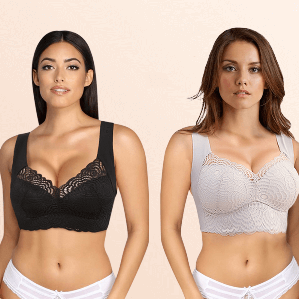 Fourovo EXTRA LIFT – Ultimate Lift Stretch Full-Figure Seamless Lace Cut-Out Bra SET 2(BLACK & GRAY)SAVE $10 / S