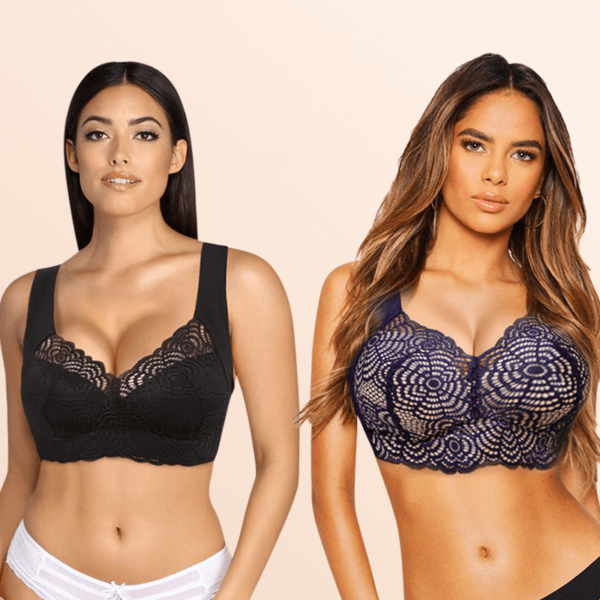 Fourovo EXTRA LIFT – Ultimate Lift Stretch Full-Figure Seamless Lace Cut-Out Bra SET 2(BLACK & NAVY)SAVE $10 / S