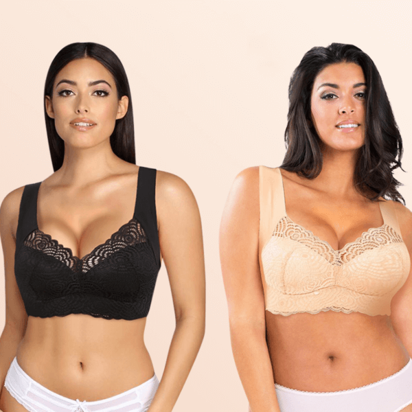 Fourovo EXTRA LIFT – Ultimate Lift Stretch Full-Figure Seamless Lace Cut-Out Bra SET 2（BLACK+NUDE)SAVE $10 / S