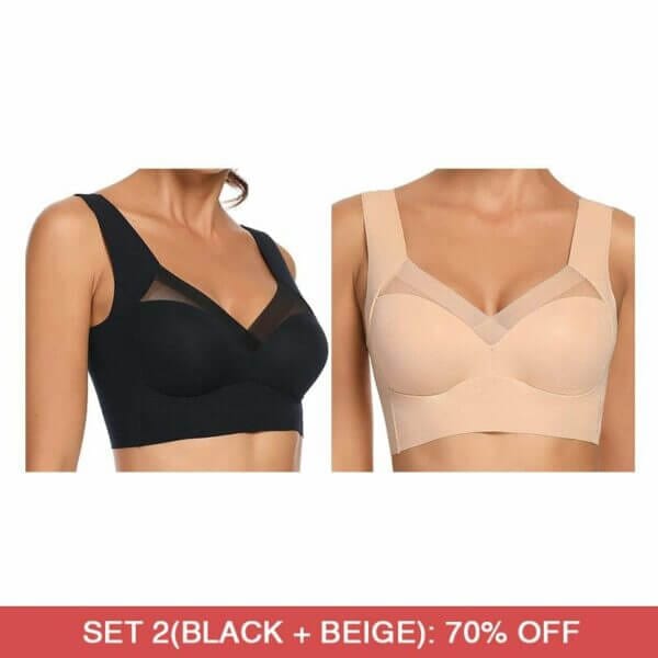 Fourovo Fashion Deep Cup BraSummer sexy Push Up Wireless Bras Set 2 (Beige+Black) / M