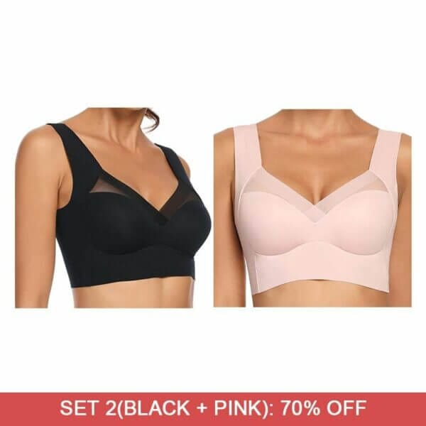 Fourovo Fashion Deep Cup BraSummer sexy Push Up Wireless Bras Set 2 (Black - Pink) / M