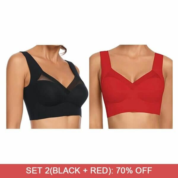 Fourovo Fashion Deep Cup BraSummer sexy Push Up Wireless Bras Set 2 (Black - Red) / M