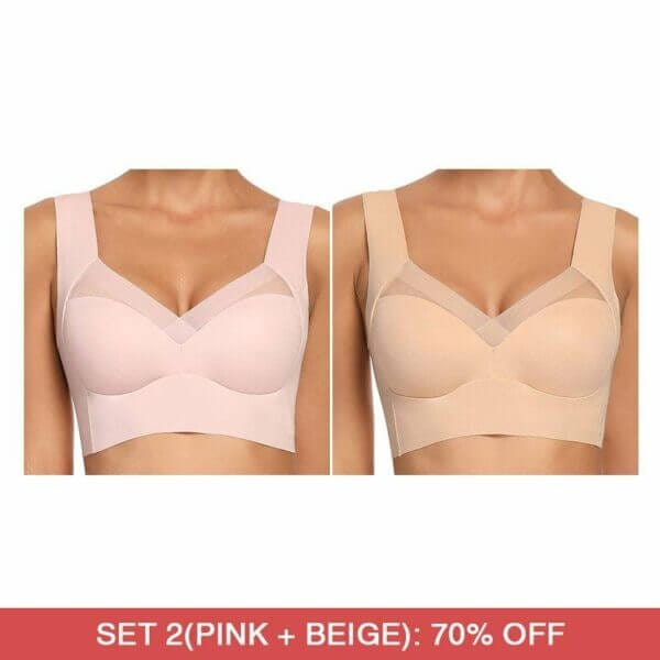 Fourovo Fashion Deep Cup BraSummer sexy Push Up Wireless Bras Set 2 (Pink+Beige) / M