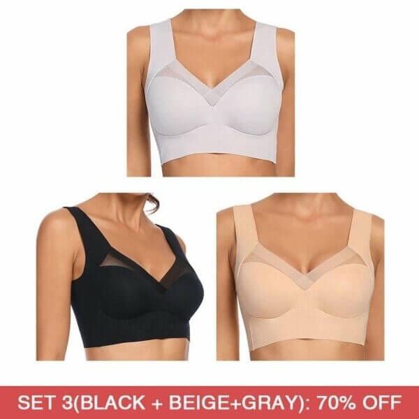 Fourovo Fashion Deep Cup BraSummer sexy Push Up Wireless Bras Set 3 (Beige+Black+Light Blue) - Free Shipping / M