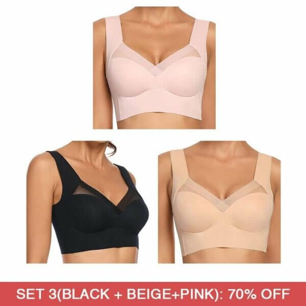 Fourovo Fashion Deep Cup BraSummer sexy Push Up Wireless Bras Set 3 (Pink+Beige+Black) - Free Shipping / M