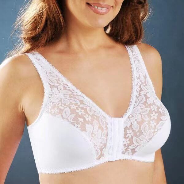 Fourovo Front Hook, Stretch Lace, Posture Correction – One Piece Bra White / S