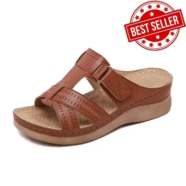 Fourovo LAST DAY 49% OFF WOMEN PREMIUM LEATHER ORTHOPEDIC SANDALS Brown / US 4.5