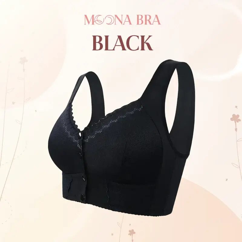 Fourovo Moona Bra - Front Closure Breathable Bra for Seniors Black / 30 / A