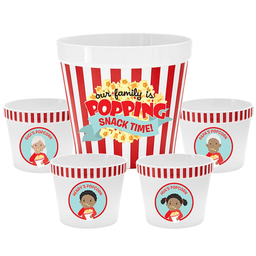 Fourovo Our Family is Popping Popcorn Bucket Bucket Set-4 Small +1 Large