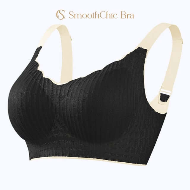 Fourovo SmoothChic Bra - Seamless Wireless Comfy Support Bra Black / M / M - Fits 32A/B/C 34A/B