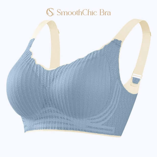 Fourovo SmoothChic Bra - Seamless Wireless Comfy Support Bra Blue / M / M - Fits 32A/B/C 34A/B