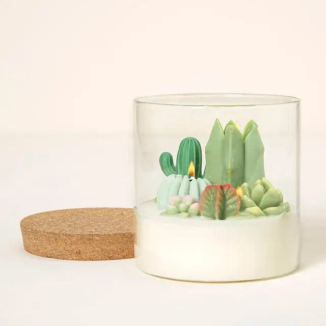 Fourovo Terrarium Candle Large-Cactus Terrarium(Champagne&Peach)